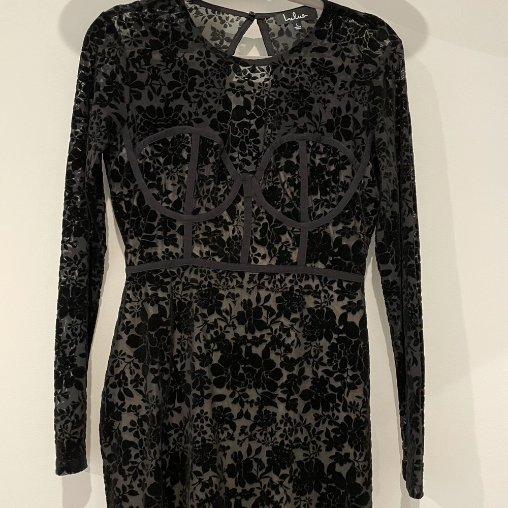 Cor-Set to Go Black Burnout Velvet Print Dress
